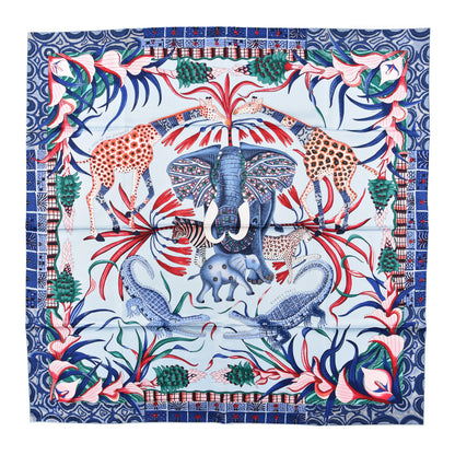 Hermes Silk Twill La Marche Du Zambeze Wash Scarf 90 Bleu Ciel Bleu Jean Rose 1 of 5