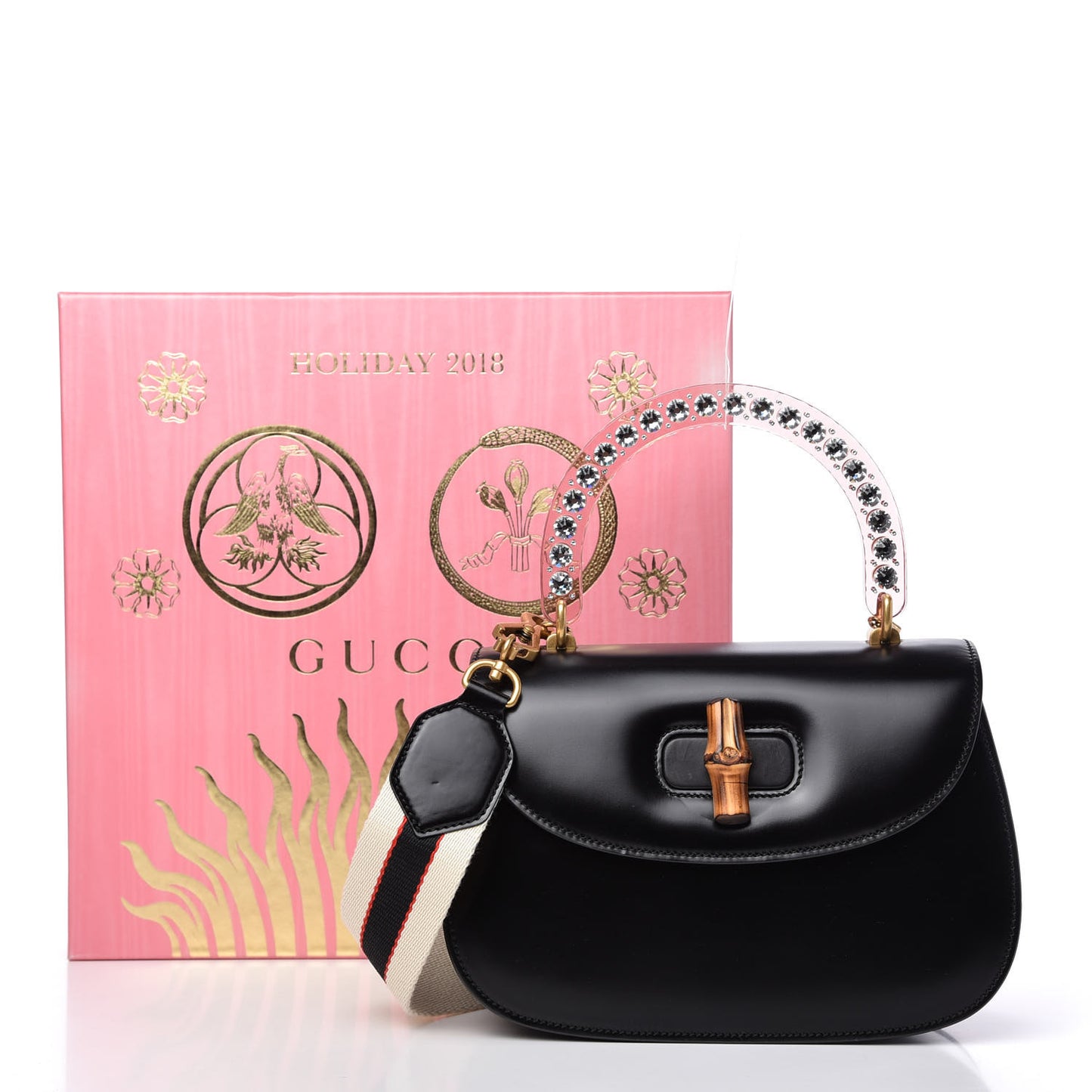 Calfskin Plexiglass Medium Classic 2 Top Handle Bag Black