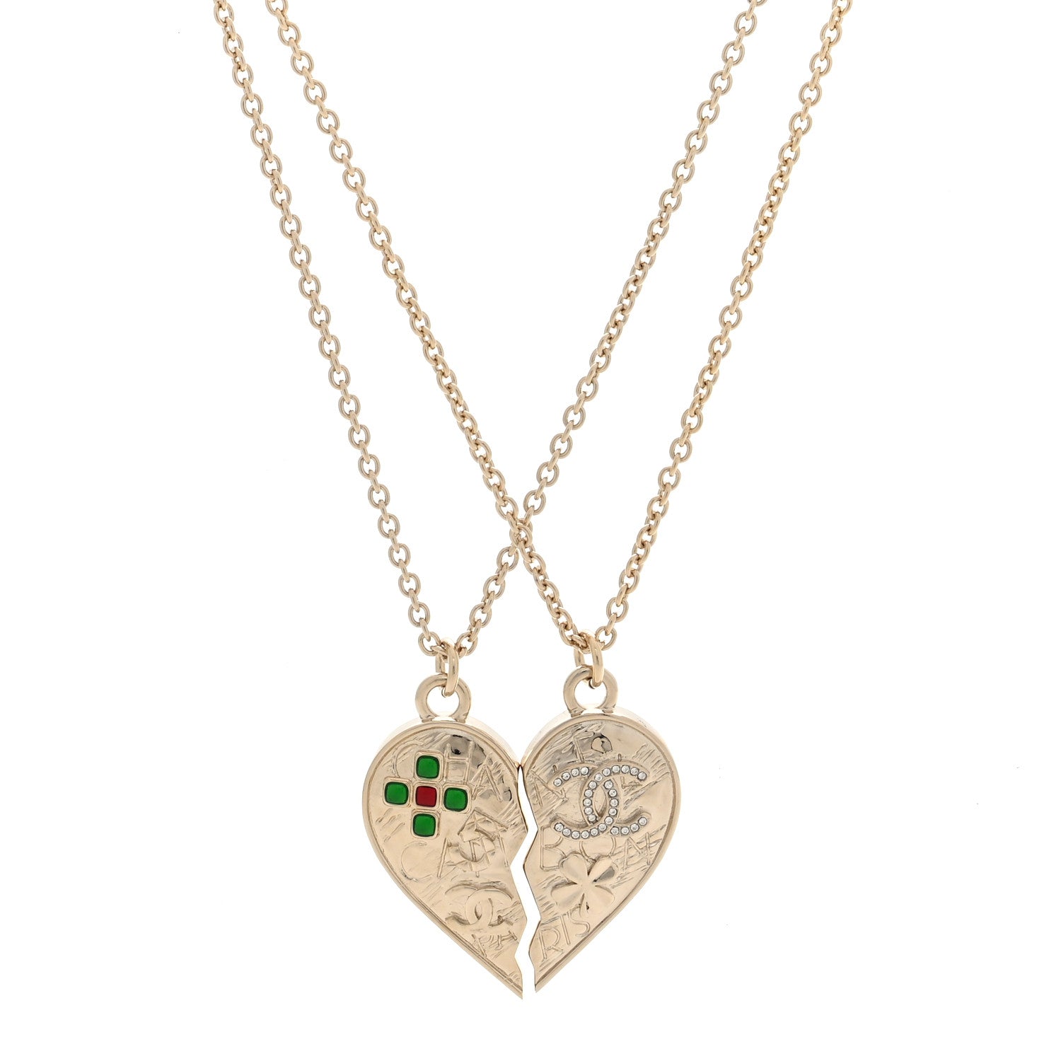 Chanel Crystal Gripoix Clover Heart CC Friendship Necklace Set Gold Multicolor 4 of 6