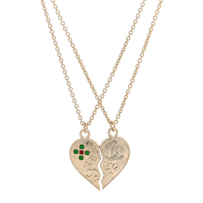 Chanel Crystal Gripoix Clover Heart CC Friendship Necklace Set Gold Multicolor 4 of 6