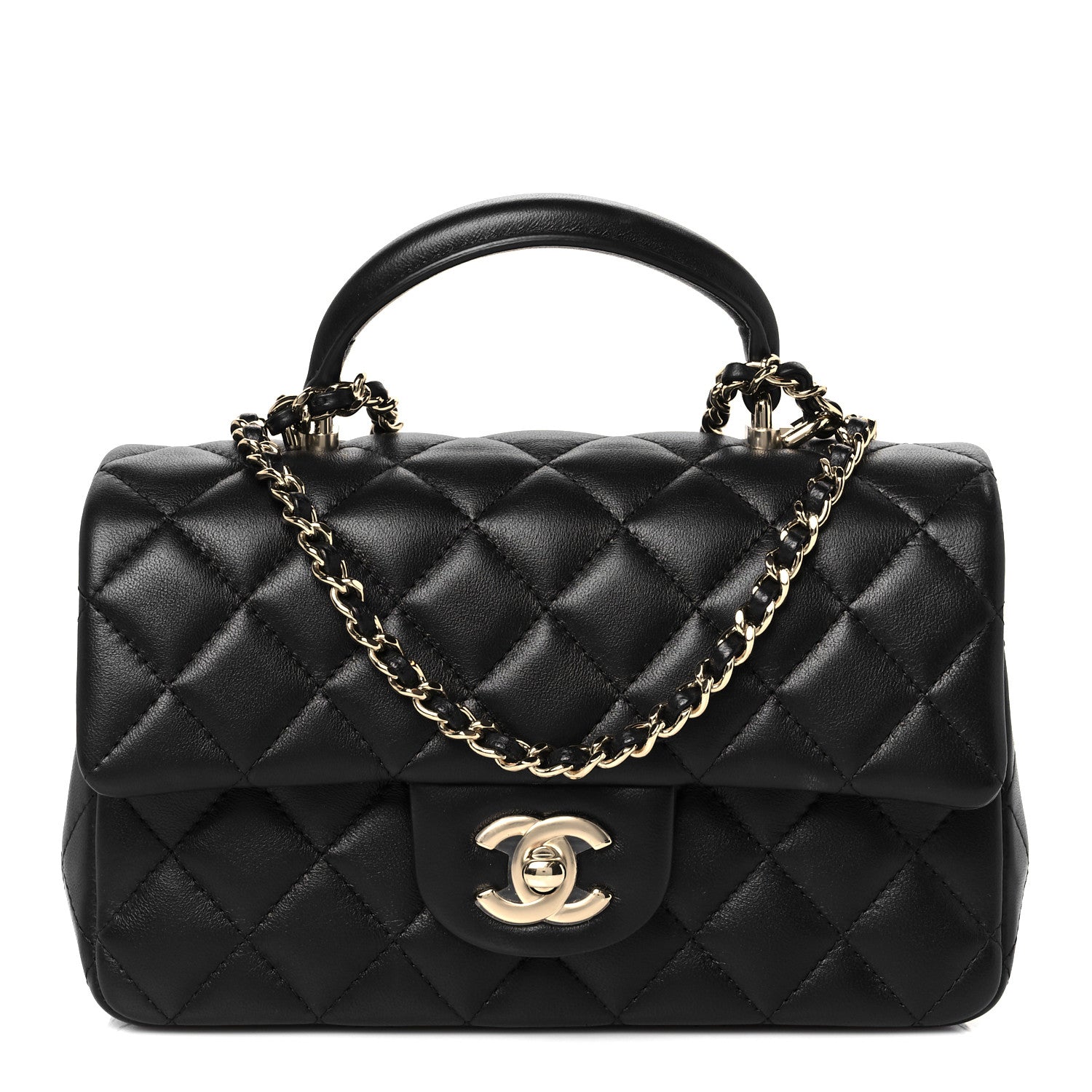 Chanel Lambskin Quilted Mini Top Handle Rectangular Flap Black 1 of 11