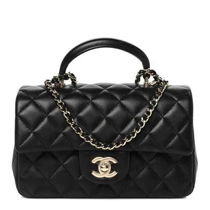 Chanel Lambskin Quilted Mini Top Handle Rectangular Flap Black 1 of 11