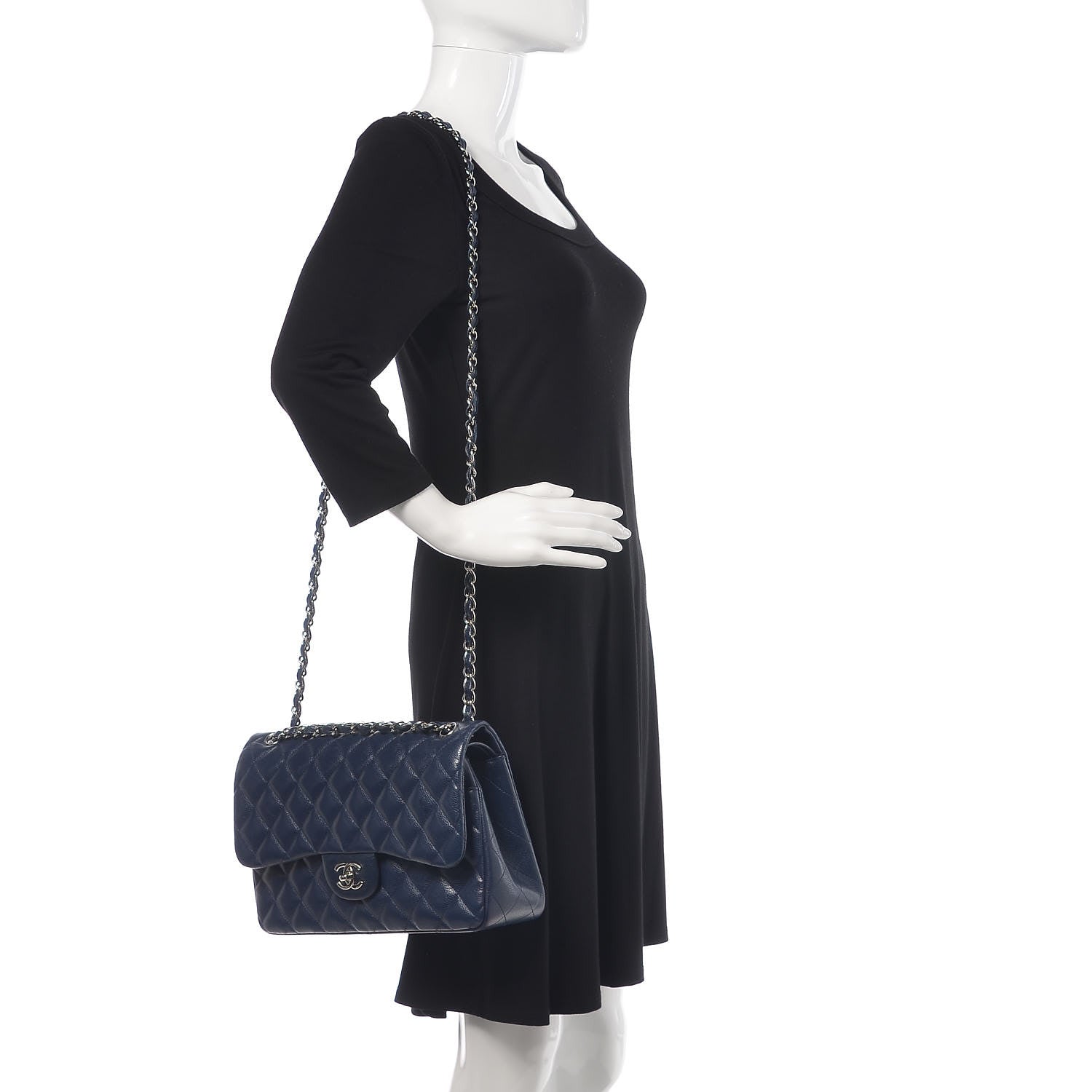 Chanel Caviar Quilted Jumbo Double Flap Navy Blue 3 of 20