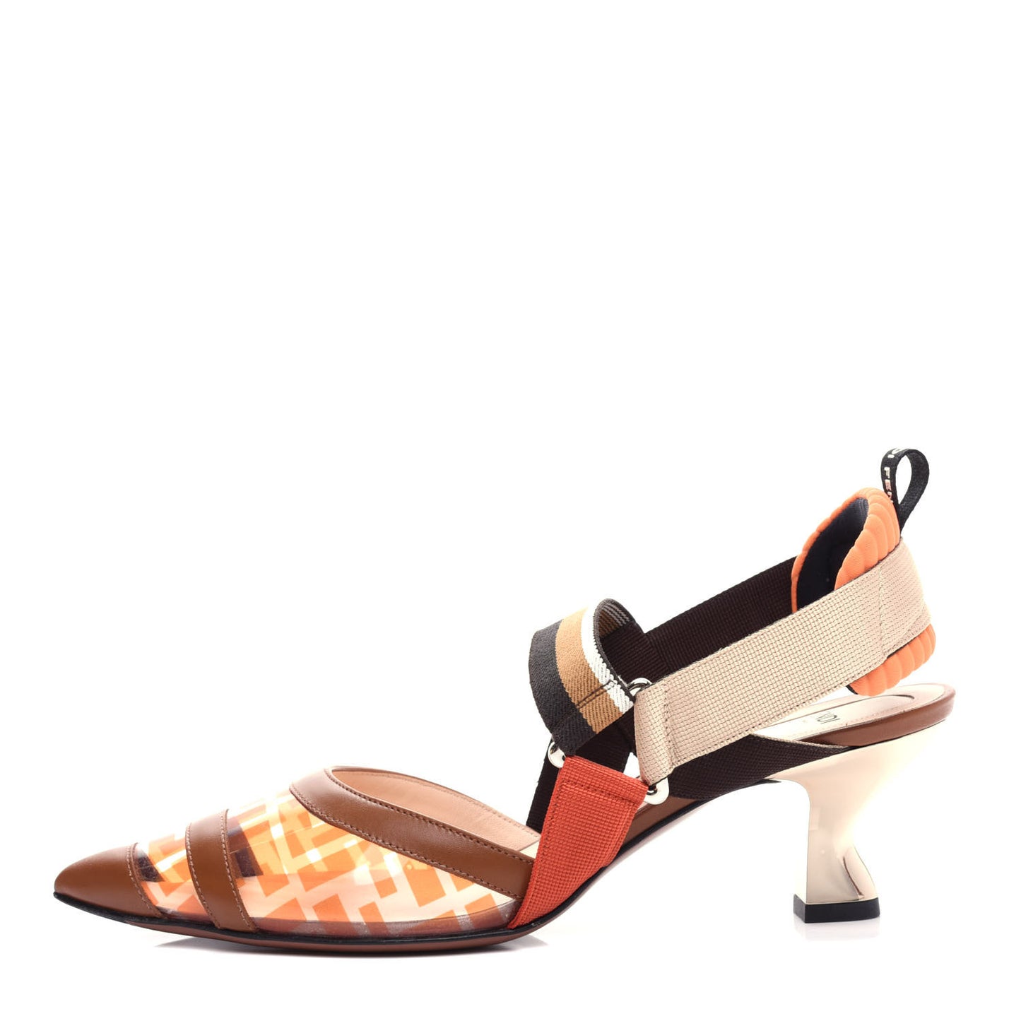 PVC Vitello FF Colibri 55mm Slingback Pumps 39 Transparent Aranciata Cuoio Avana