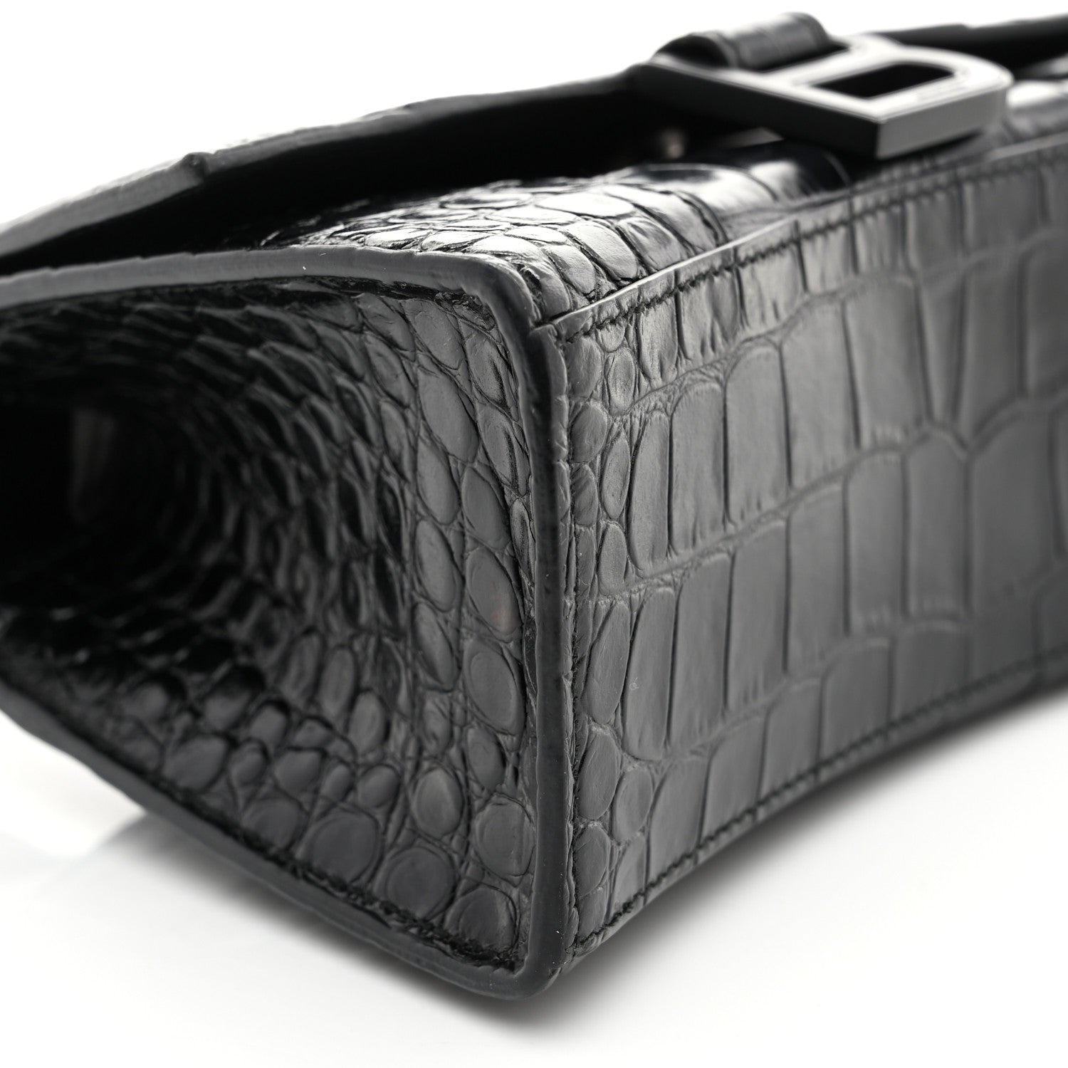 Balenciaga Shiny Calfskin Monochrome Crocodile Embossed Hourglass Top Handle Bag XS Black 10 of 11