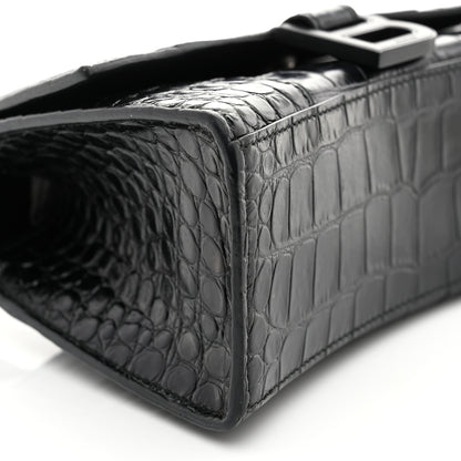 Balenciaga Shiny Calfskin Monochrome Crocodile Embossed Hourglass Top Handle Bag XS Black 10 of 11