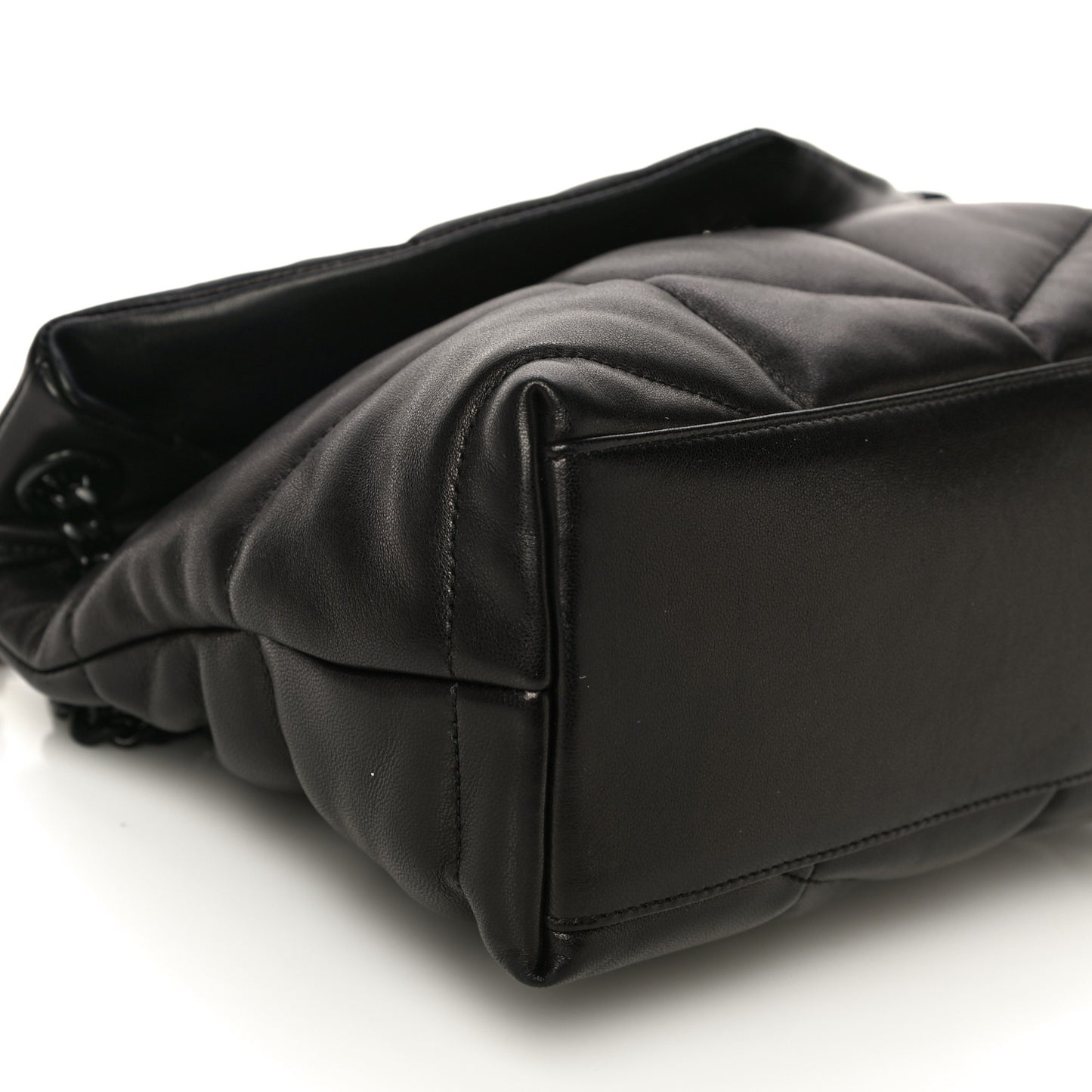 Lambskin Quilted Small Loulou Puffer Monogram Chain Satchel Black