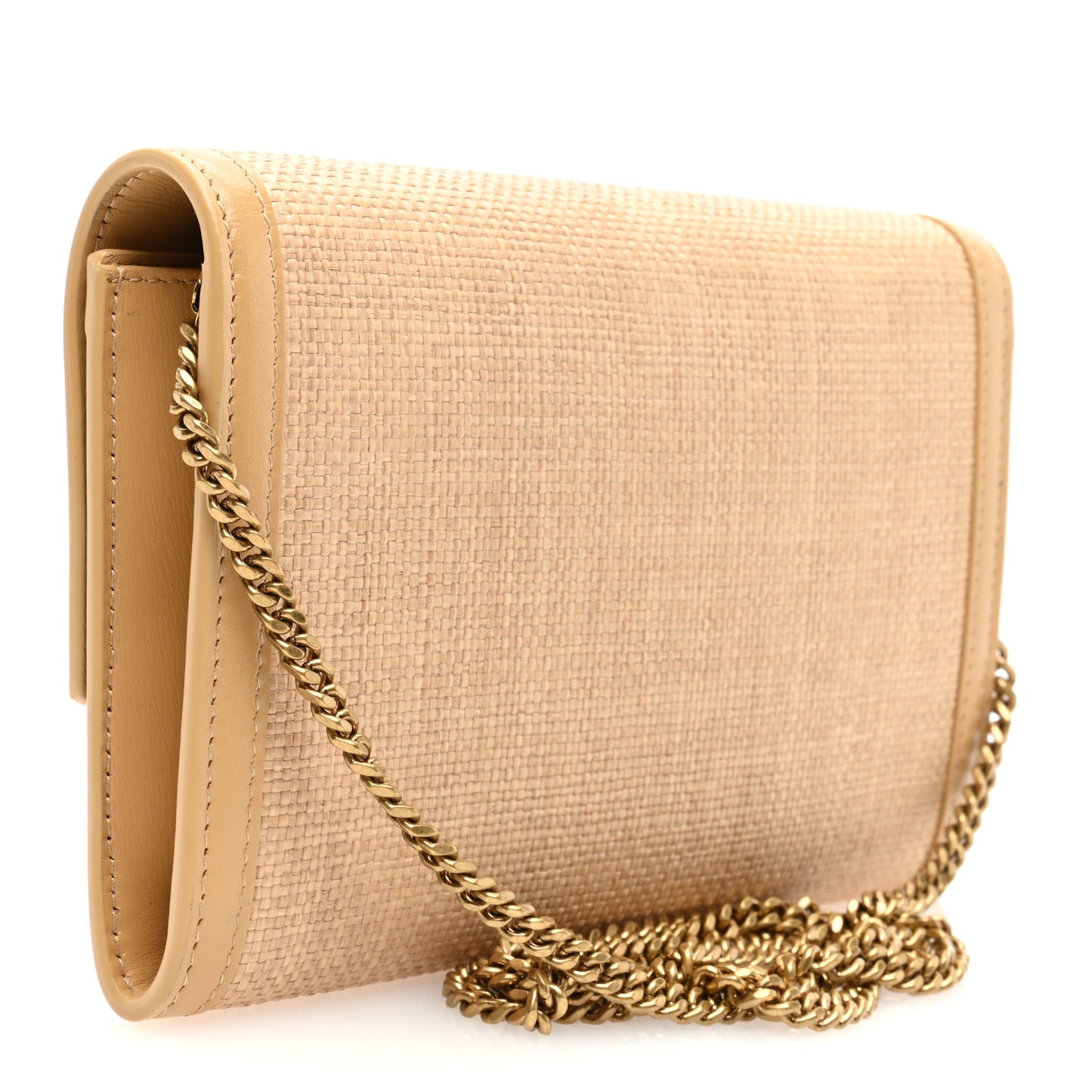 Micro Raffia Monogram Uptown Chain Wallet Natural Hay Blush