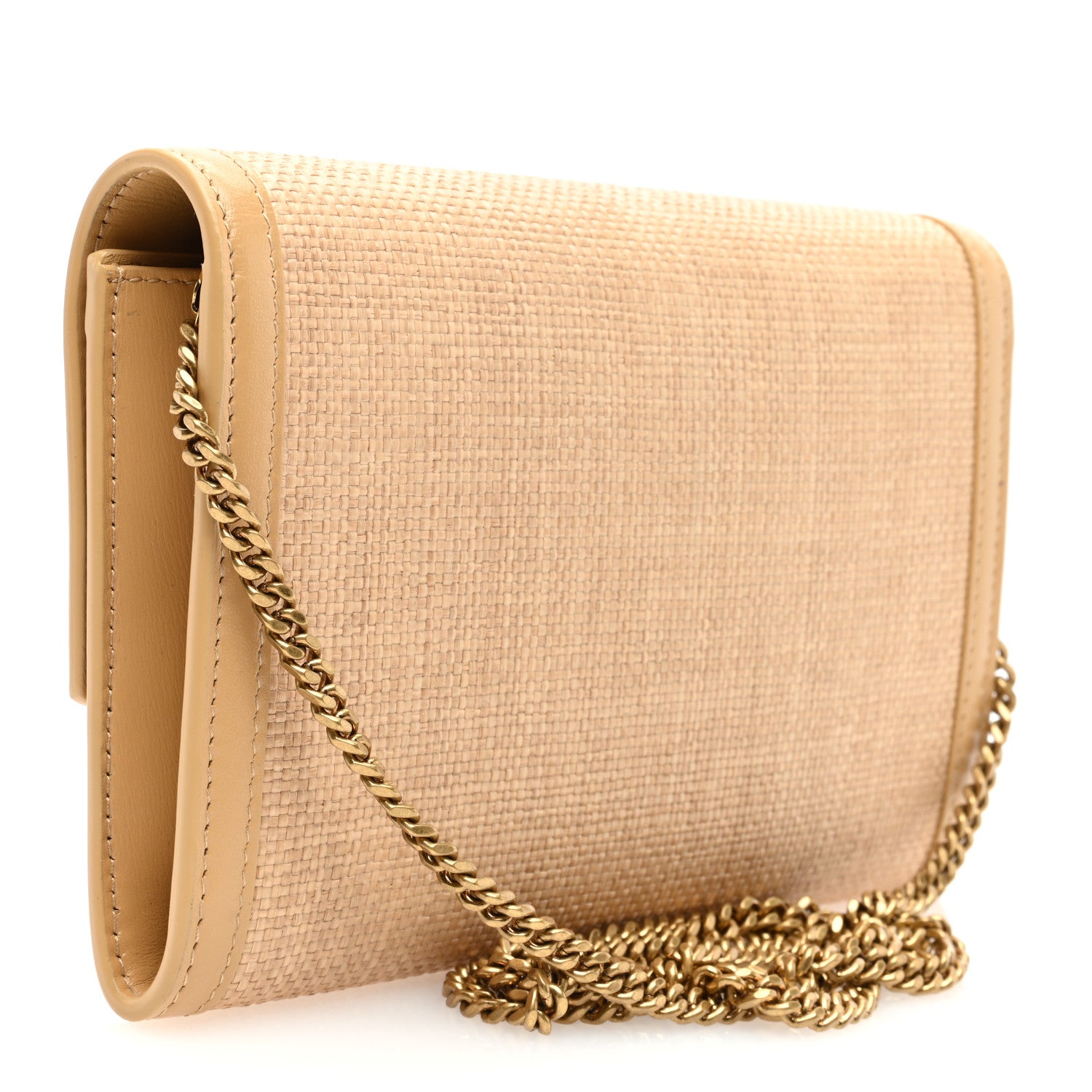 Saint Laurent Micro Raffia Monogram Uptown Chain Wallet Natural Hay Blush 4 of 11