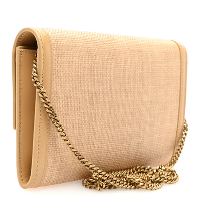 Saint Laurent Micro Raffia Monogram Uptown Chain Wallet Natural Hay Blush 4 of 11