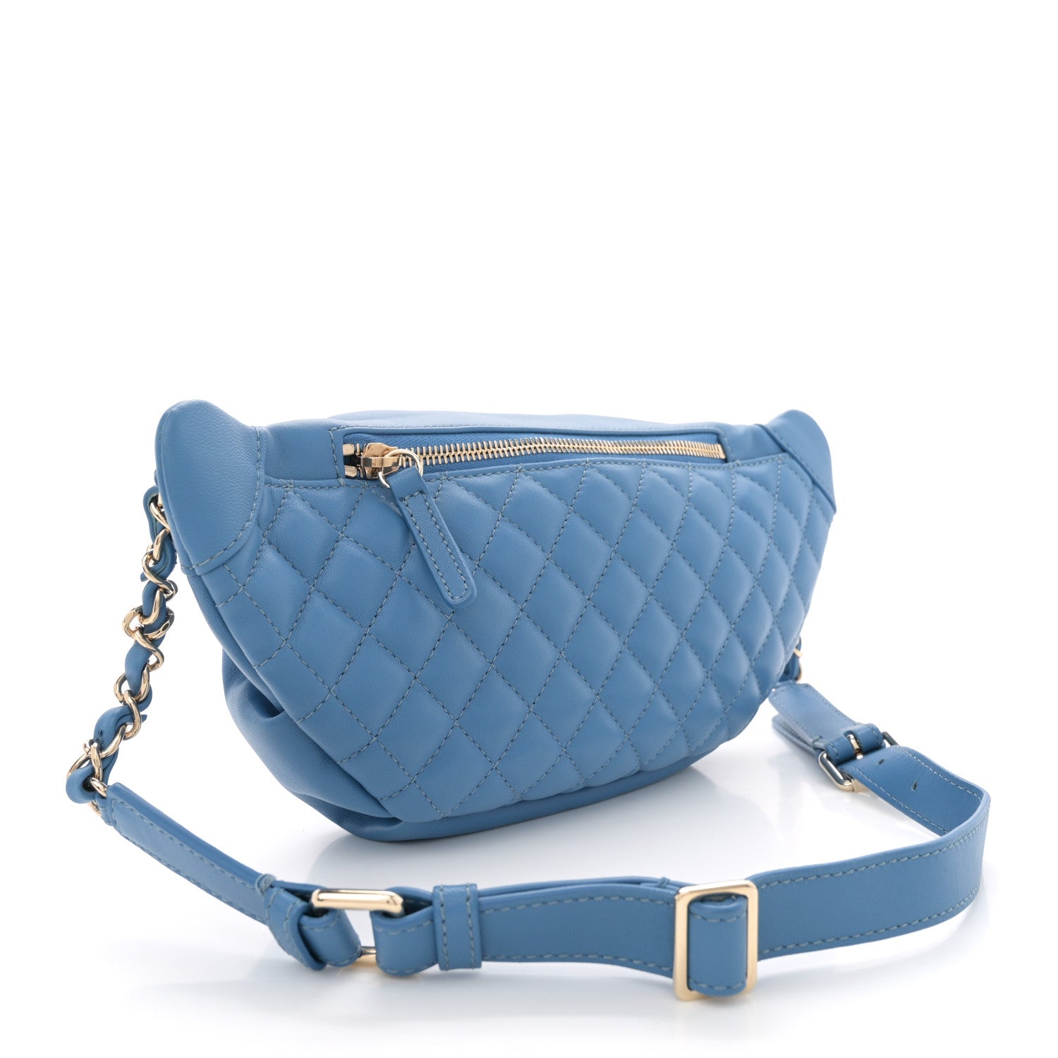 Chanel Crumpled Lambskin Quilted Waist Bag Fanny Pack Blue 3 of 10