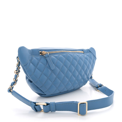 Chanel Crumpled Lambskin Quilted Waist Bag Fanny Pack Blue 3 of 10