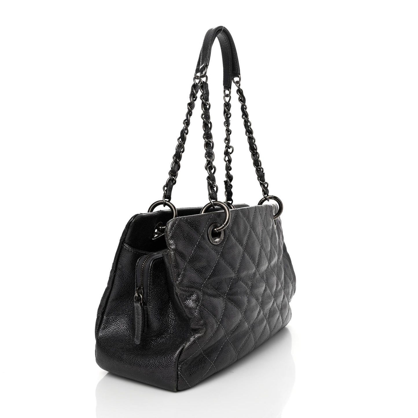 Iridescent Caviar Quilted Chic Shopping Tote Silver