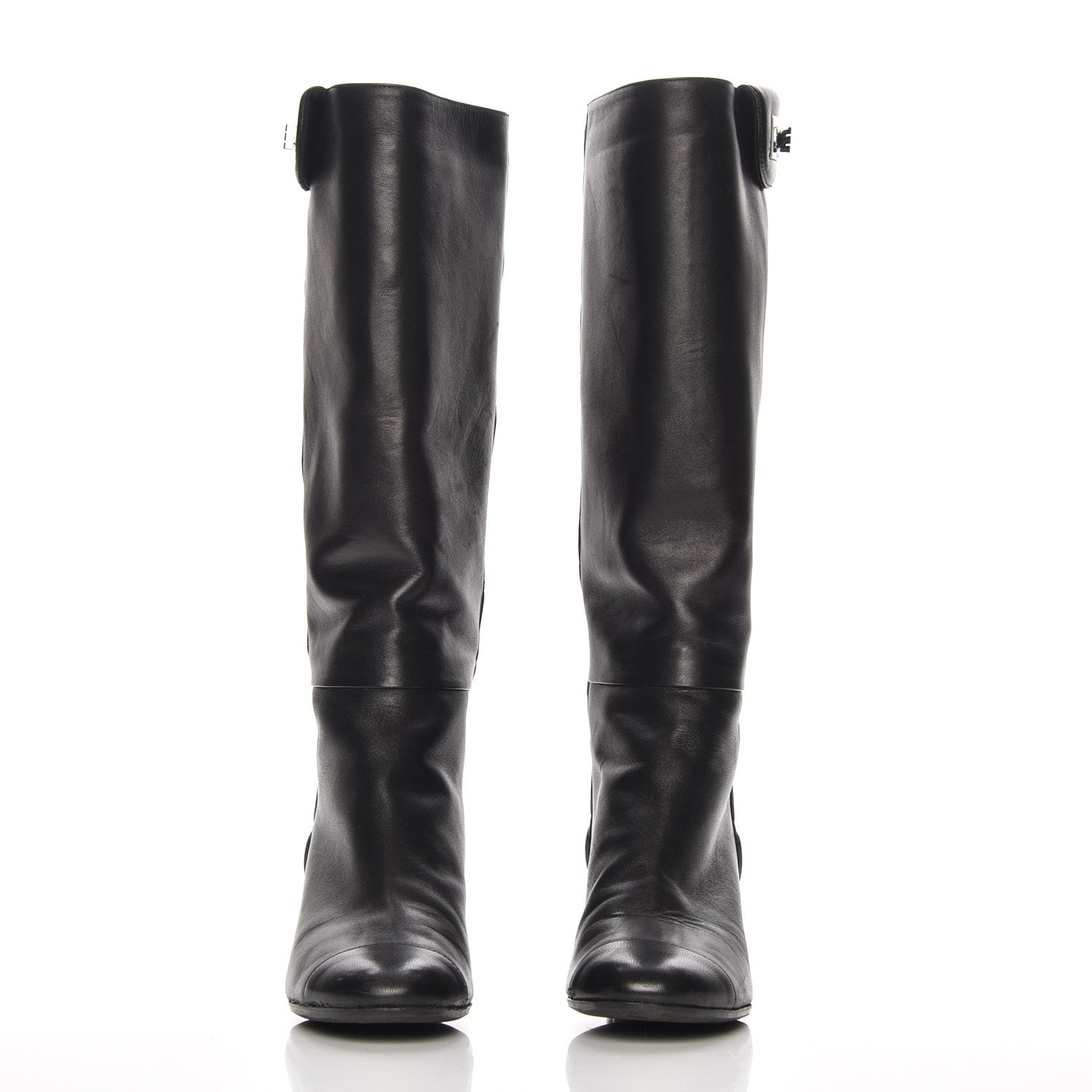 Chanel Lambskin Quilted Reissue Knee High Tall Boots 37.5 Black 2 of 12