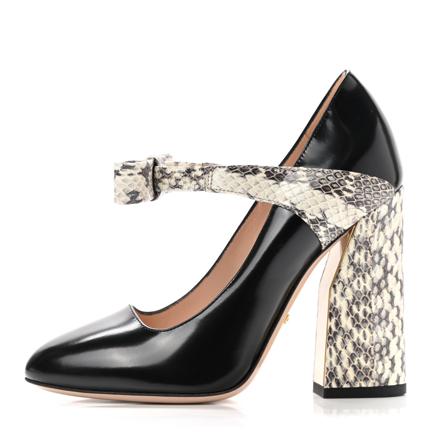 Gucci Polished Calfskin Elaphe Nimue Bow Mary Jane Pumps 35 Black Roccia 1 of 8