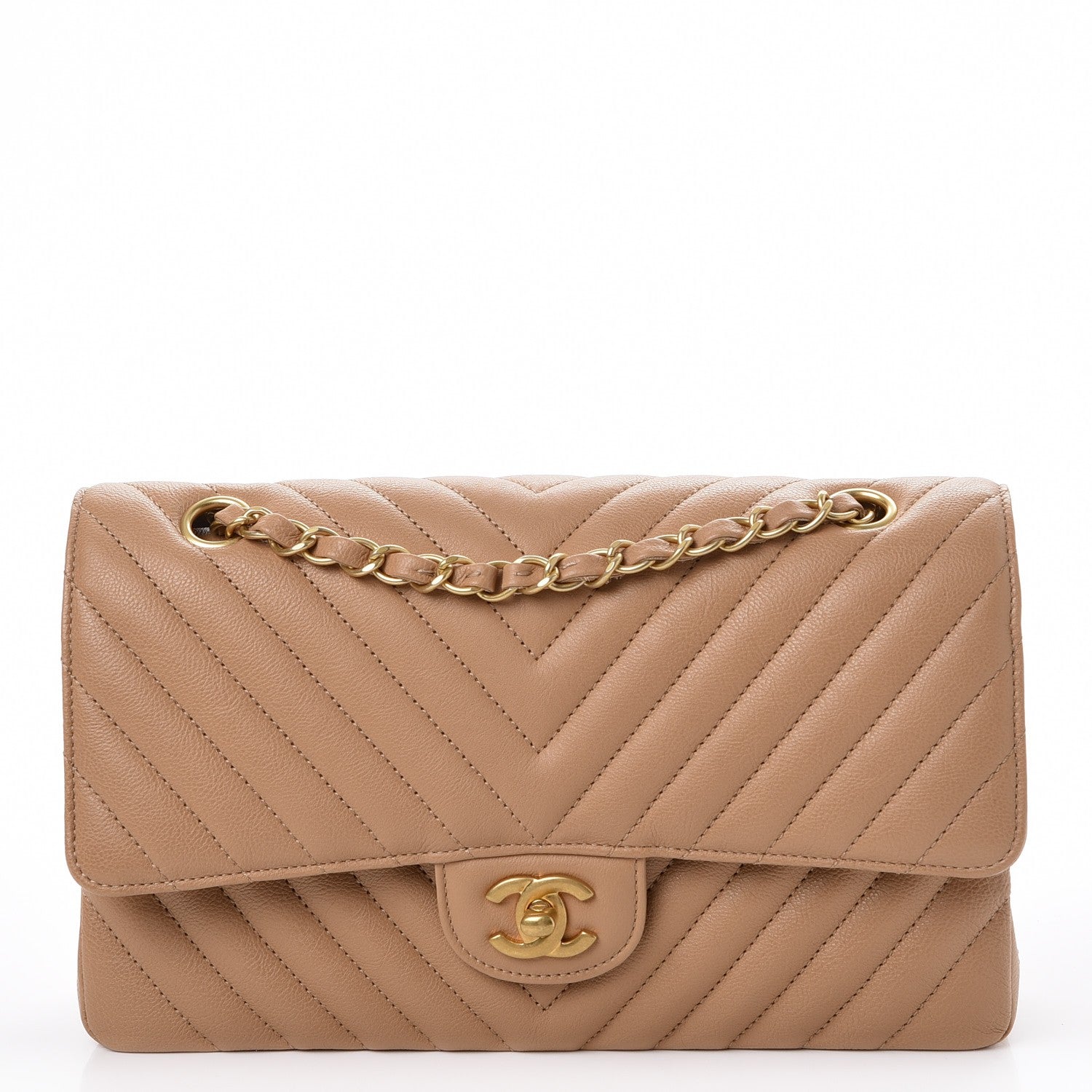 Chanel Calfskin Chevron Quilted Medium Double Flap Beige 1 of 8