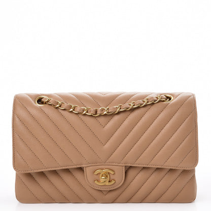 Chanel Calfskin Chevron Quilted Medium Double Flap Beige 1 of 8