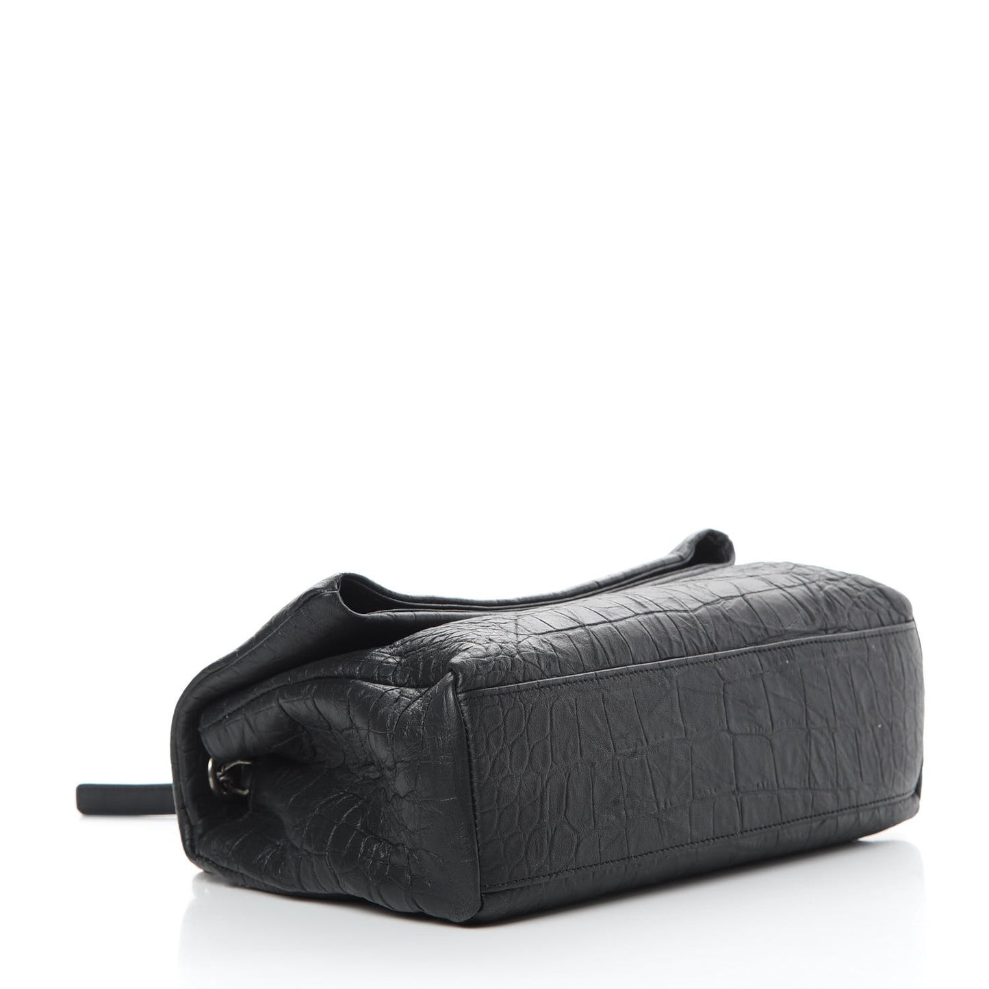 Calfskin Crocodile Embossed Medium West Hollywood Monogram Fold-Over Black