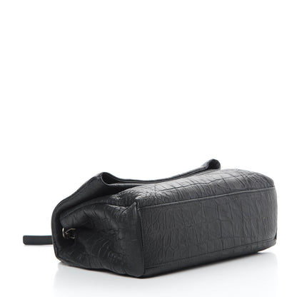 Saint Laurent Calfskin Crocodile Embossed Medium West Hollywood Monogram Fold-Over Black 4 of 12