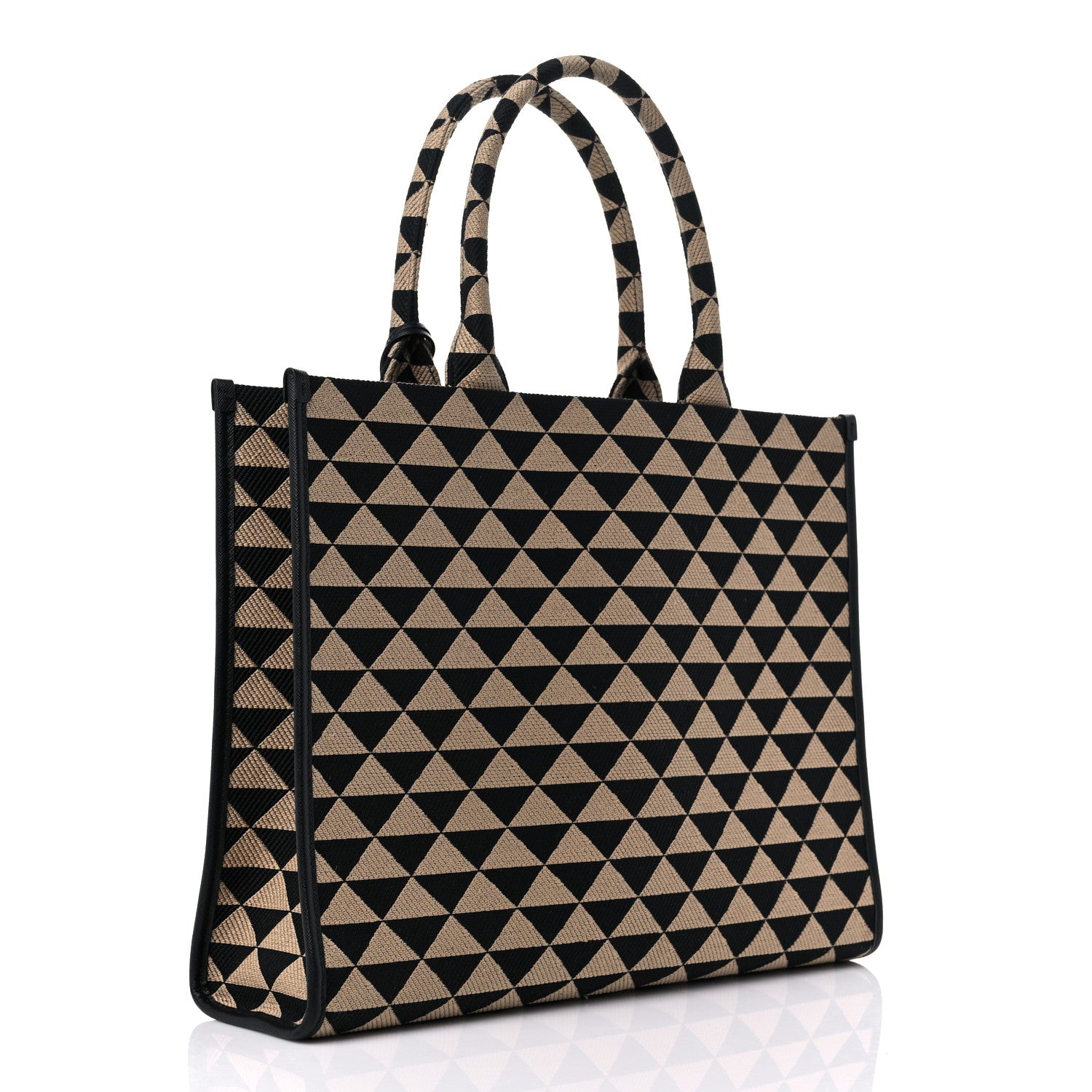 Prada Jacquard Saffiano Triangolo Symbole Embroidered Large Tote Black Corda 3 of 8