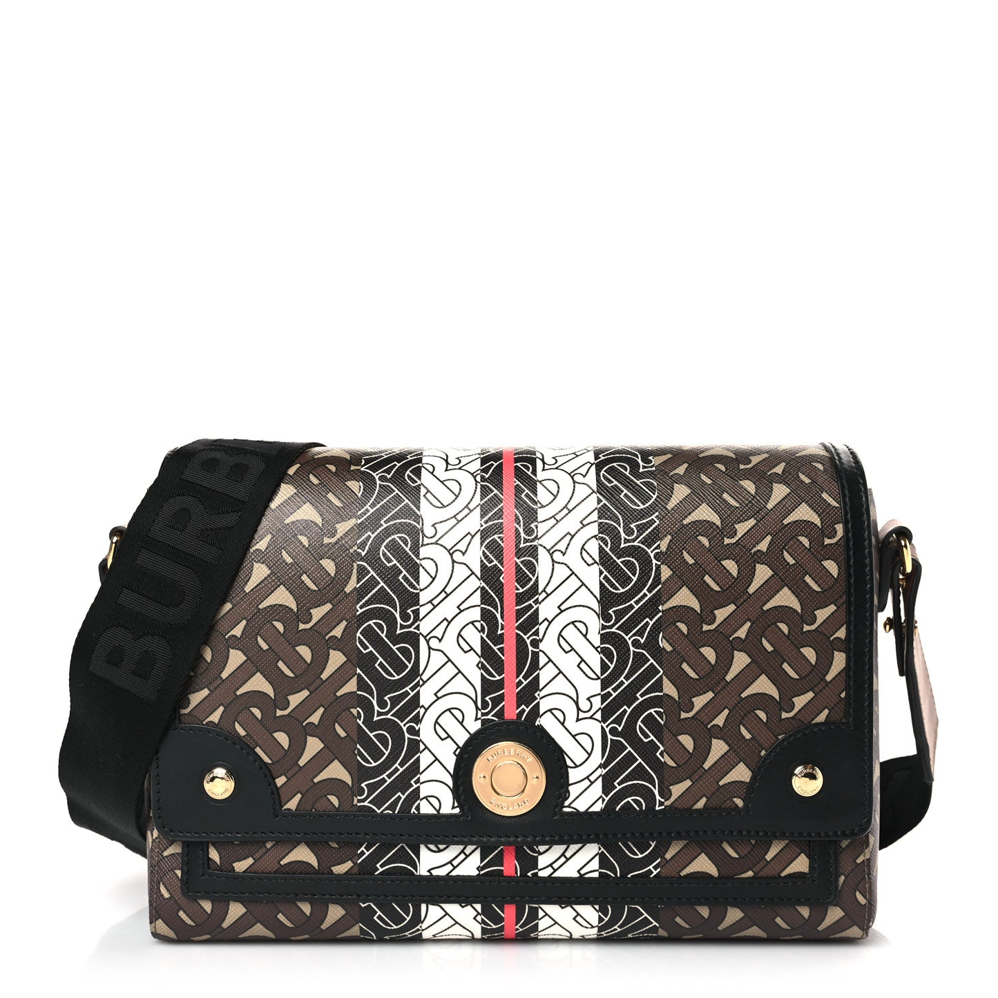 E-Canvas Monogram Stripe Note Crossbody Bag Bridle Brown