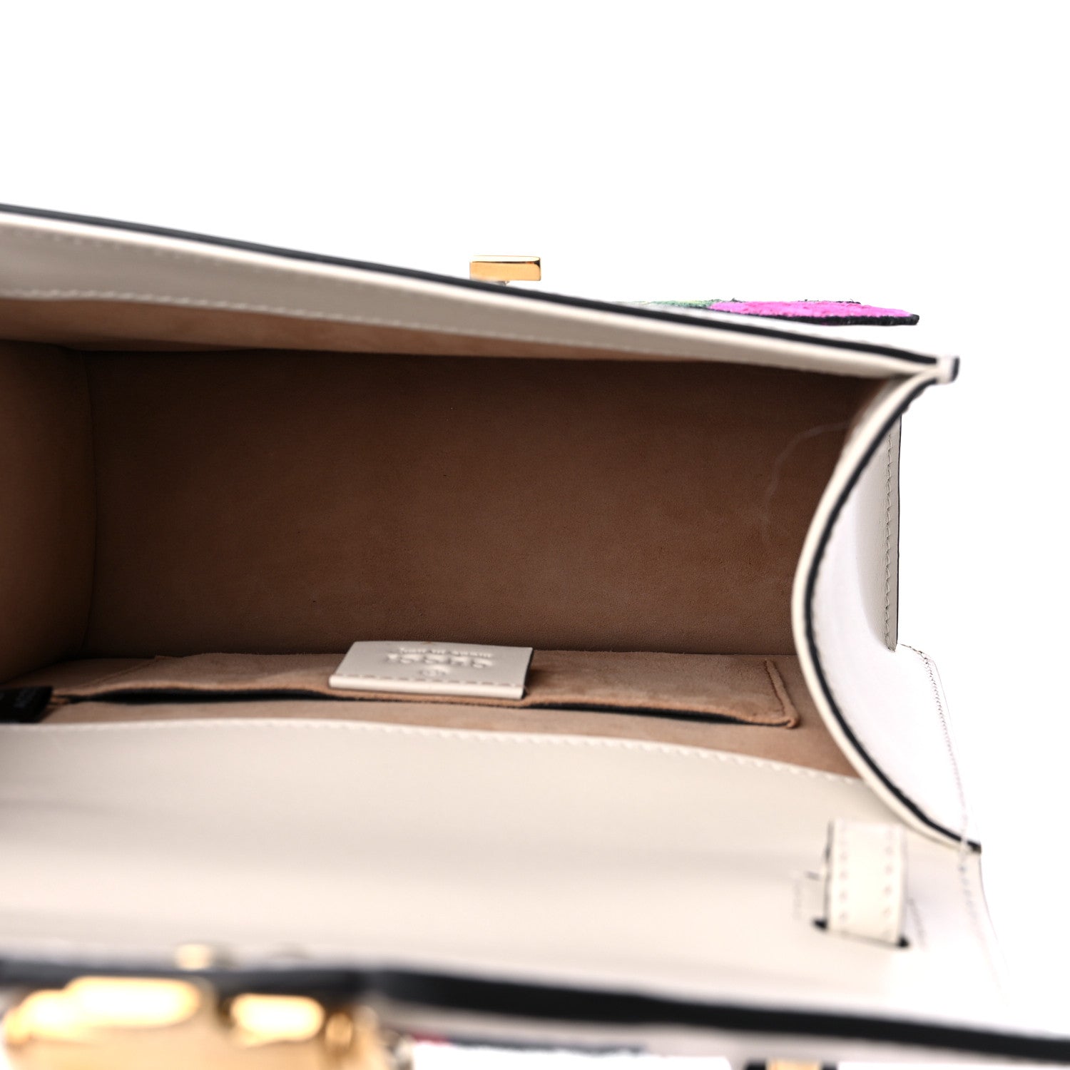 Gucci Calfskin Embroidered Mini Sylvie Top Handle Bag White 5 of 10