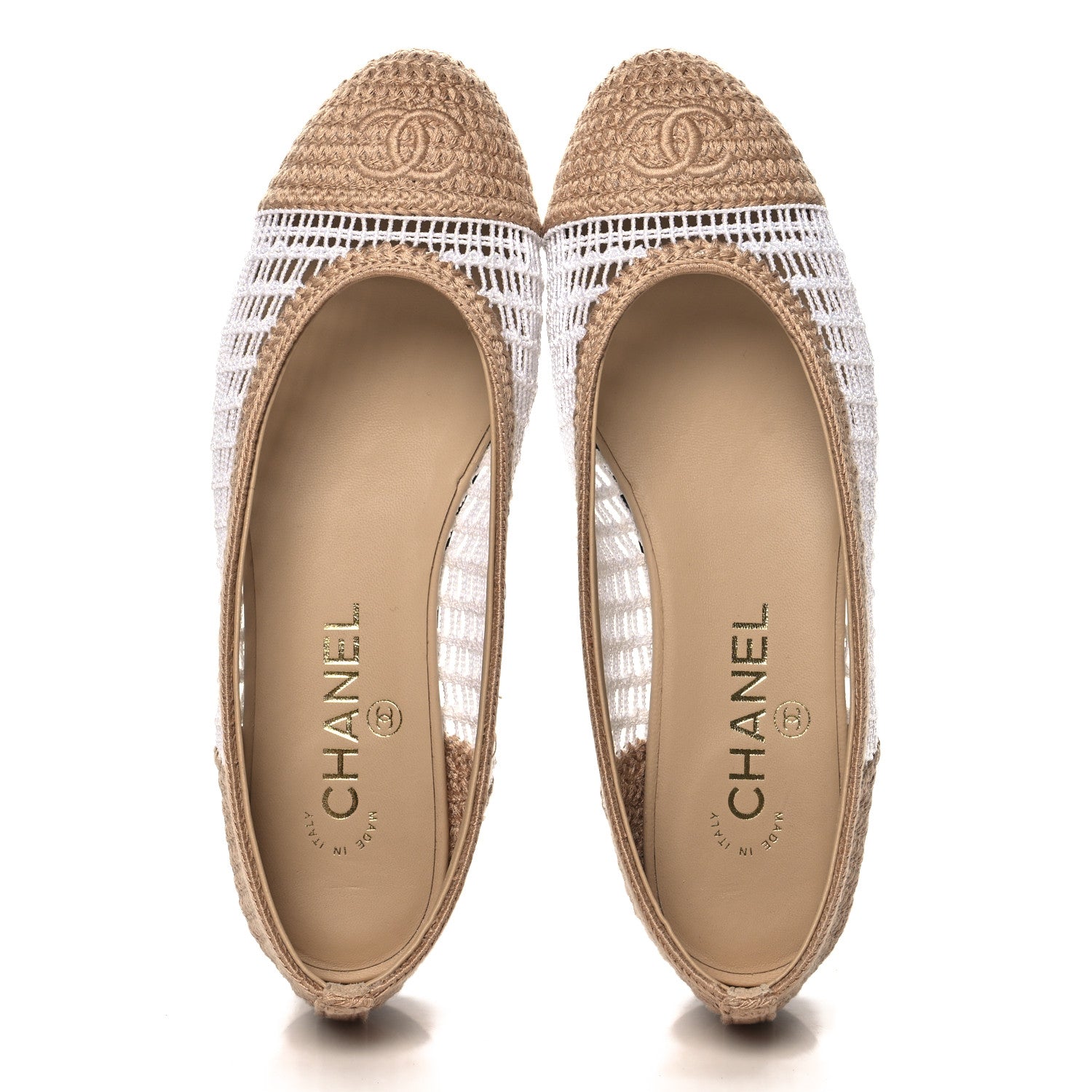 Chanel Raffia Cap Toe Ballerina Flats 37 White Beige 1678450