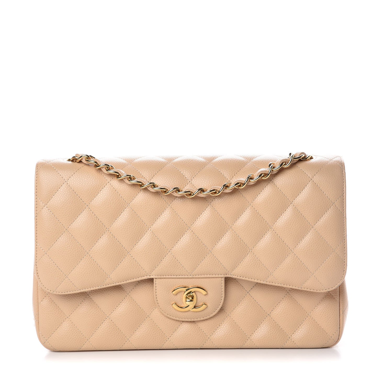 Caviar Quilted Jumbo Double Flap Beige Clair