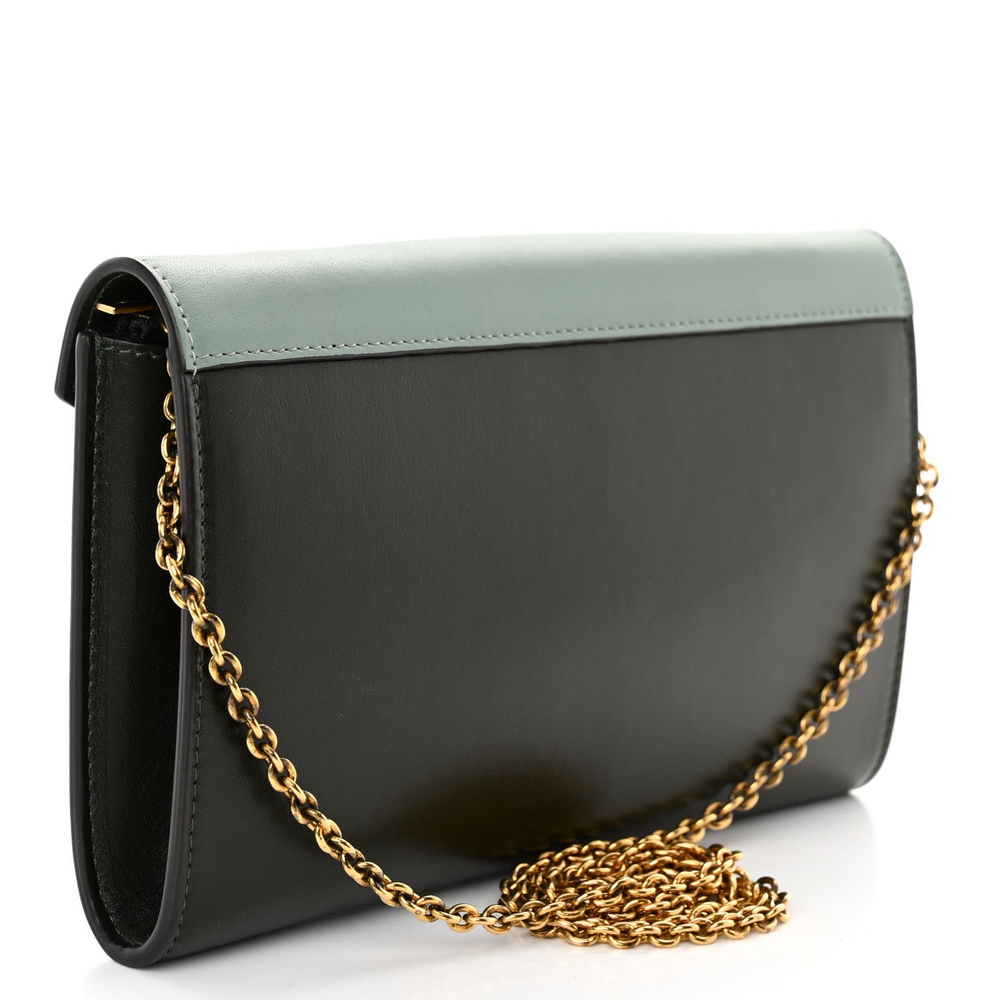 Smooth Calfskin Tri-Color Clutch on a Chain Jade
