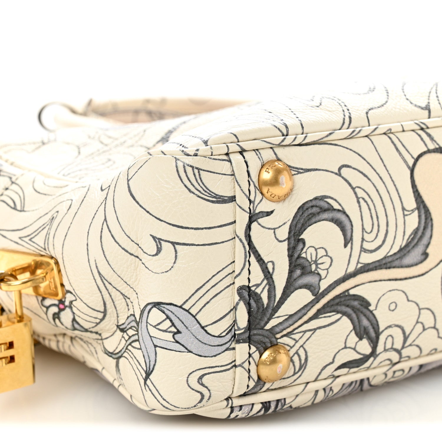 Prada X JAMES JEAN Glace Calfskin Rabbit Print Bauletto Opaline 9 of 11