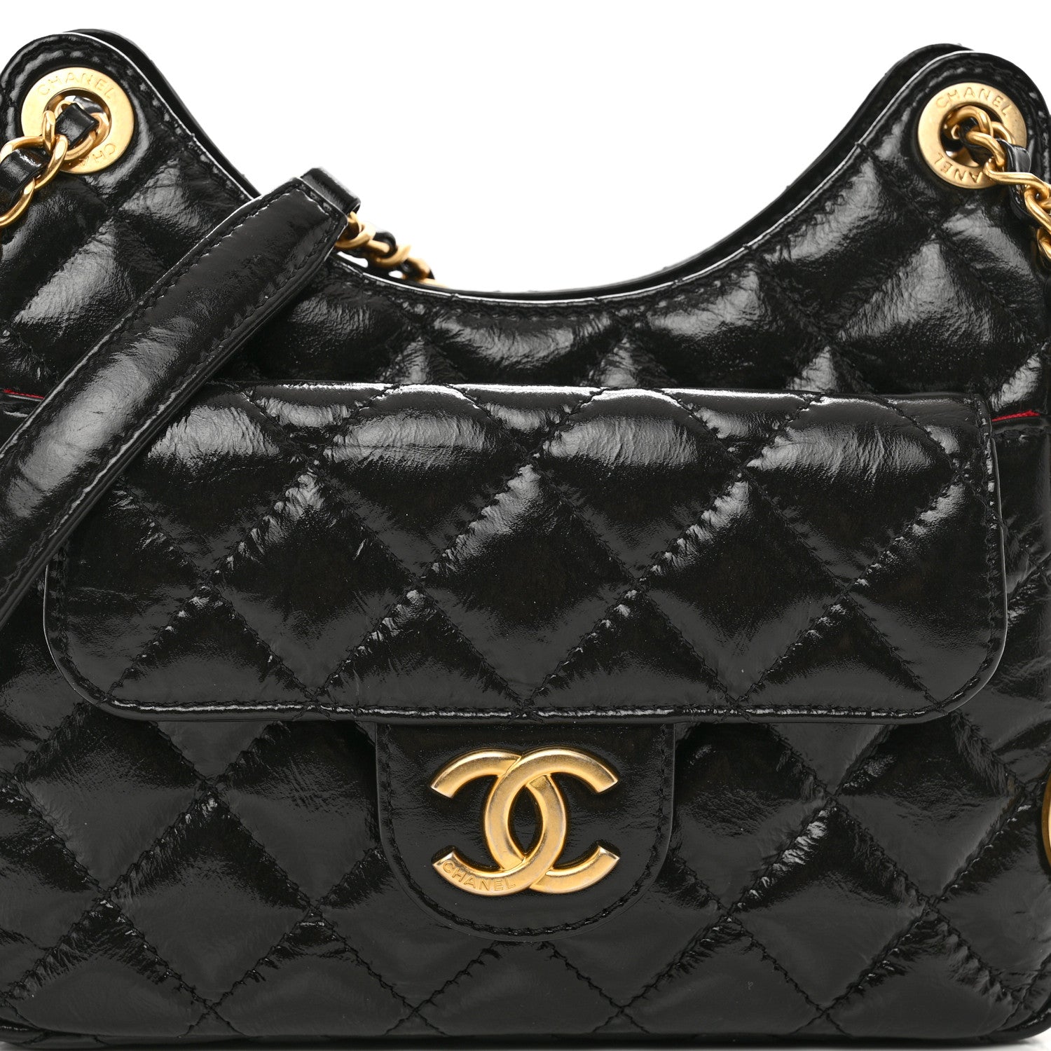 Chanel Shiny Crumpled Calfskin Quilted Small Wavy CC Hobo Black 5 of 11