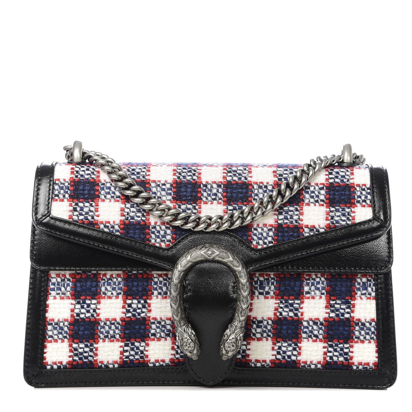 Vintage Tweed Check Small Dionysus Shoulder Bag White Hibiscus Red Marine