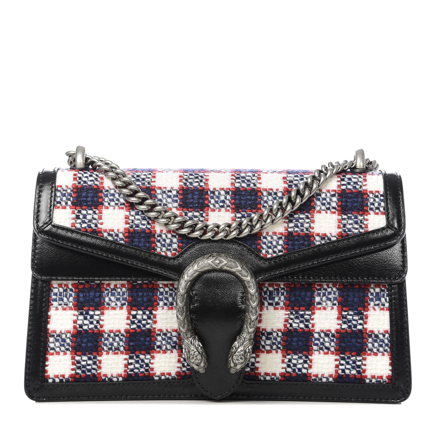 Gucci Vintage Tweed Check Small Dionysus Shoulder Bag White Hibiscus Red Marine 1 of 10