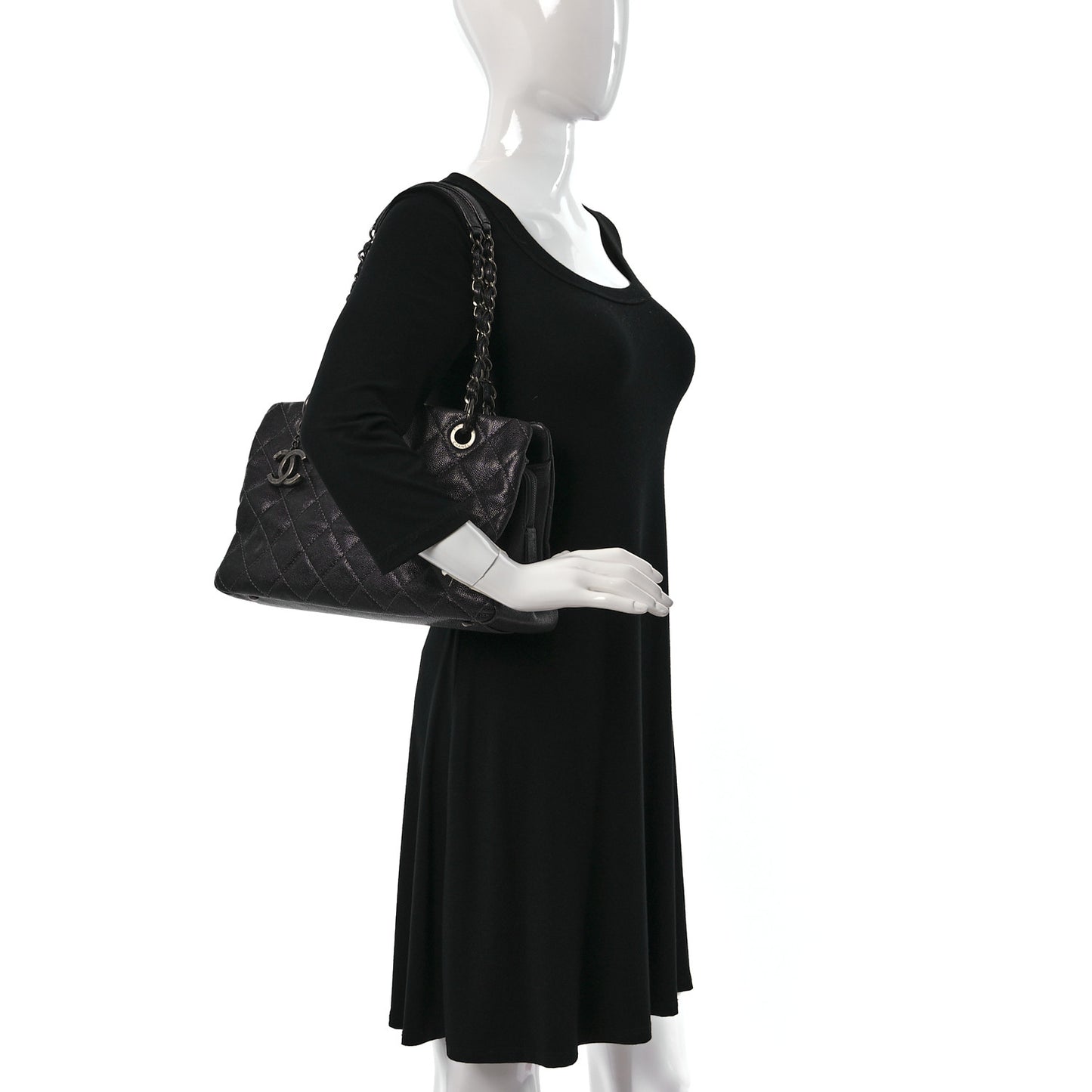 Iridescent Caviar Quilted Chic Shopping Tote