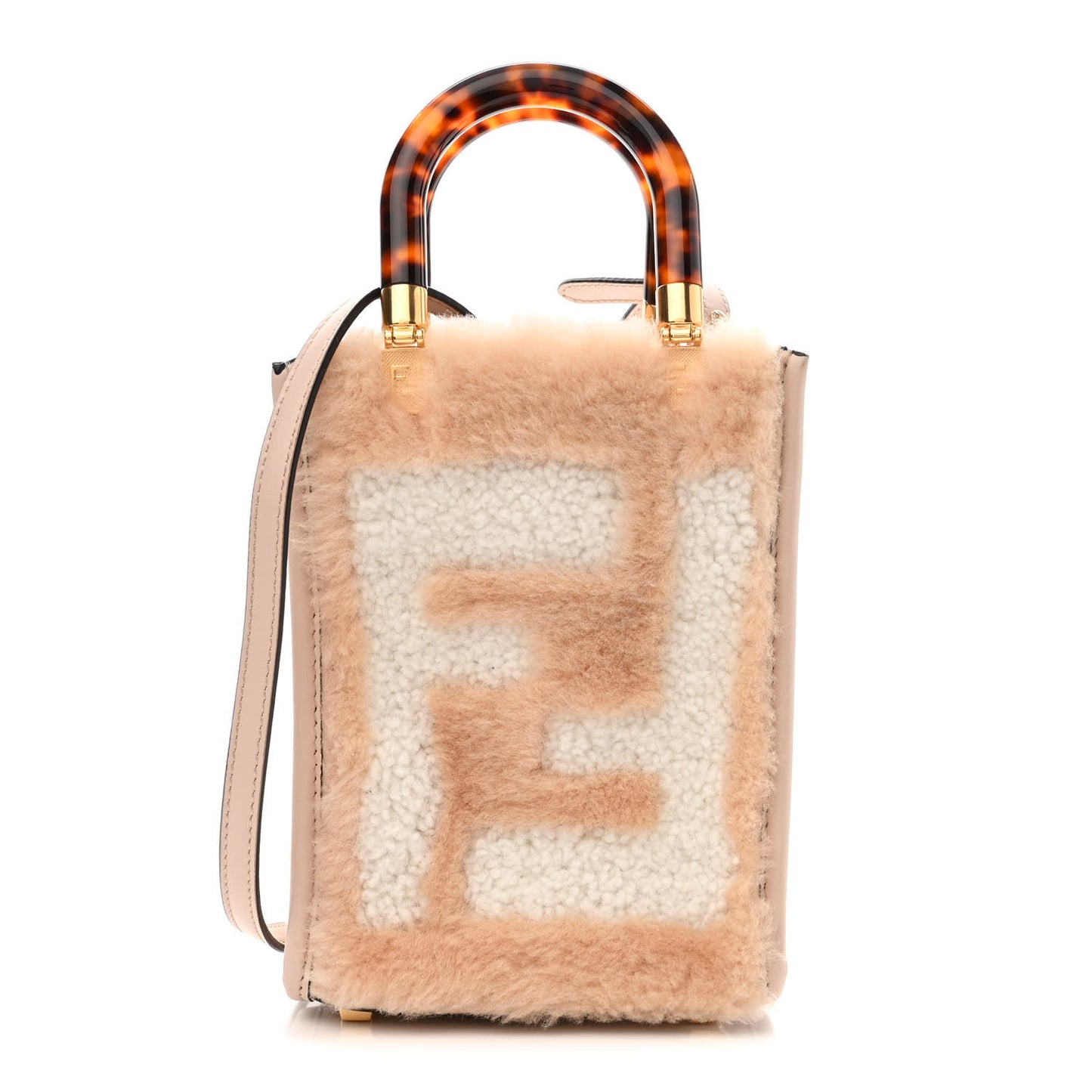 Shearling Plexiglass FF Mini Fendi Sunshine Shopper Soap White