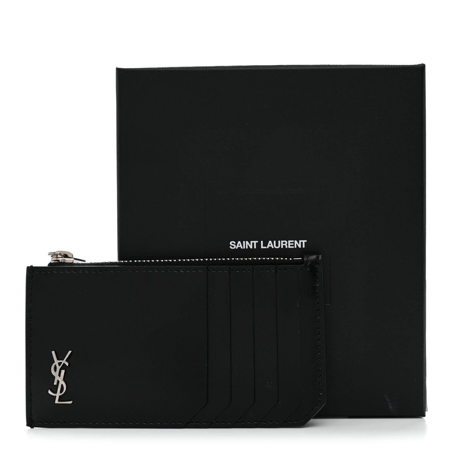 Grained Calfskin Monogram 5 Fragments Zip Pouch Card Holder Black