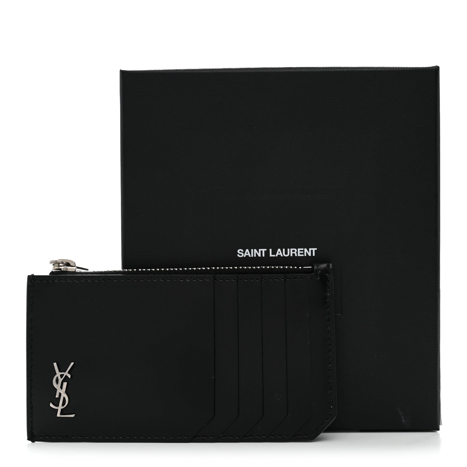 Saint Laurent Grained Calfskin Monogram 5 Fragments Zip Pouch Card Holder Black 8 of 8