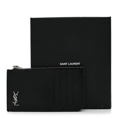 Saint Laurent Grained Calfskin Monogram 5 Fragments Zip Pouch Card Holder Black 8 of 8