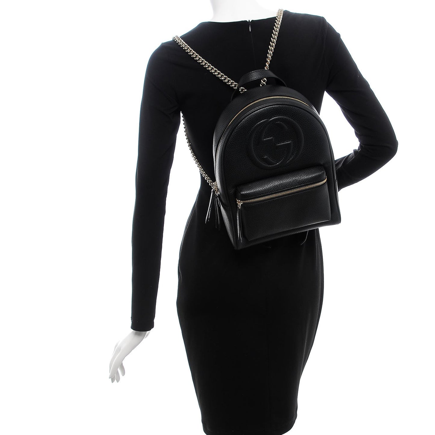 Pebbled Calfskin Soho Chain Backpack Black