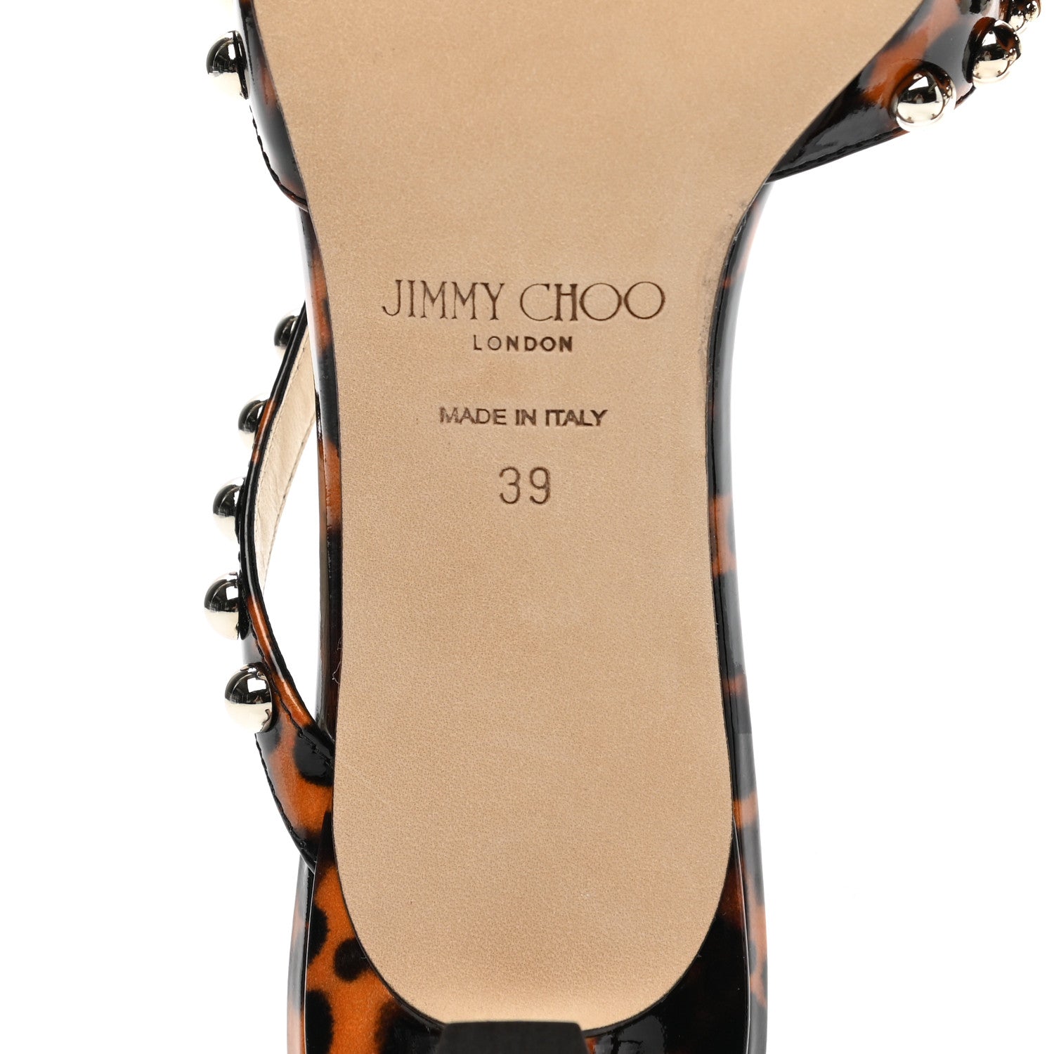 Jimmy Choo Patent Leopard Print Embellished Ros 35 Pumps 39 Cognac 6 of 8