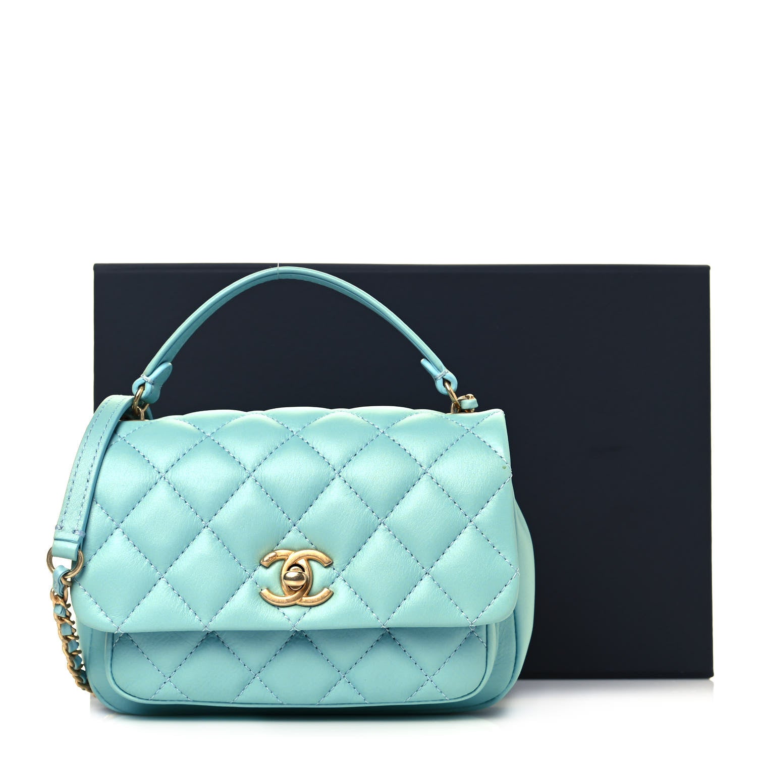 Chanel Calfskin Quilted Top Handle Flap Light Blue 12 of 12