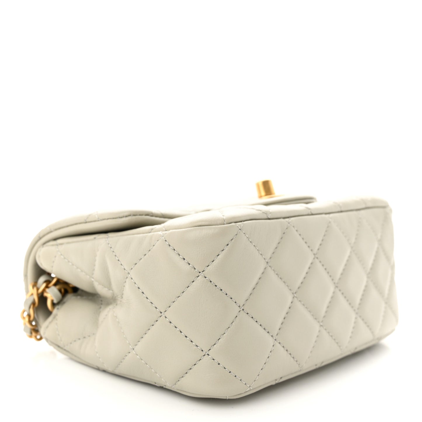 Lambskin Quilted Mini Pearl Crush Flap Light Grey