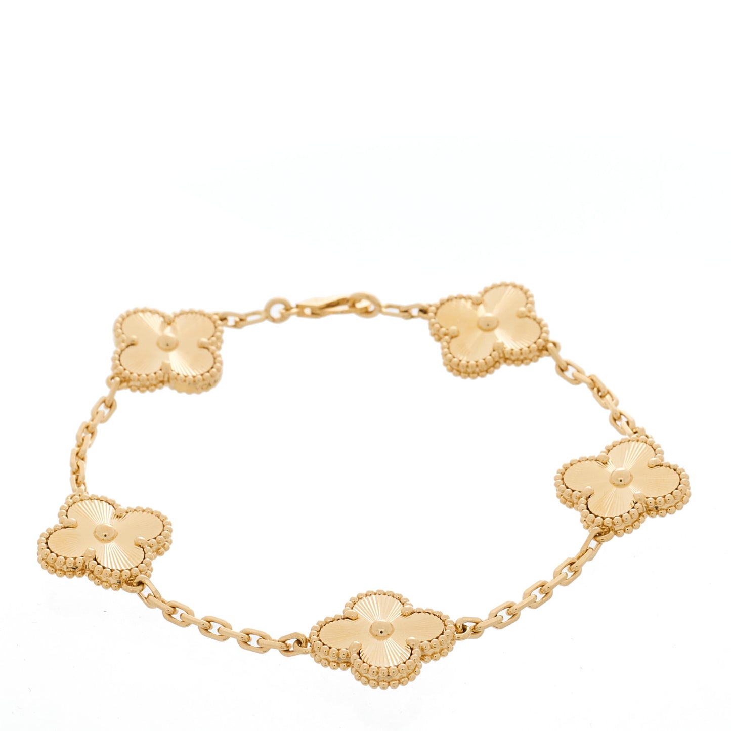 18K Yellow Gold 5 Motifs Guilloche Vintage Alhambra Bracelet