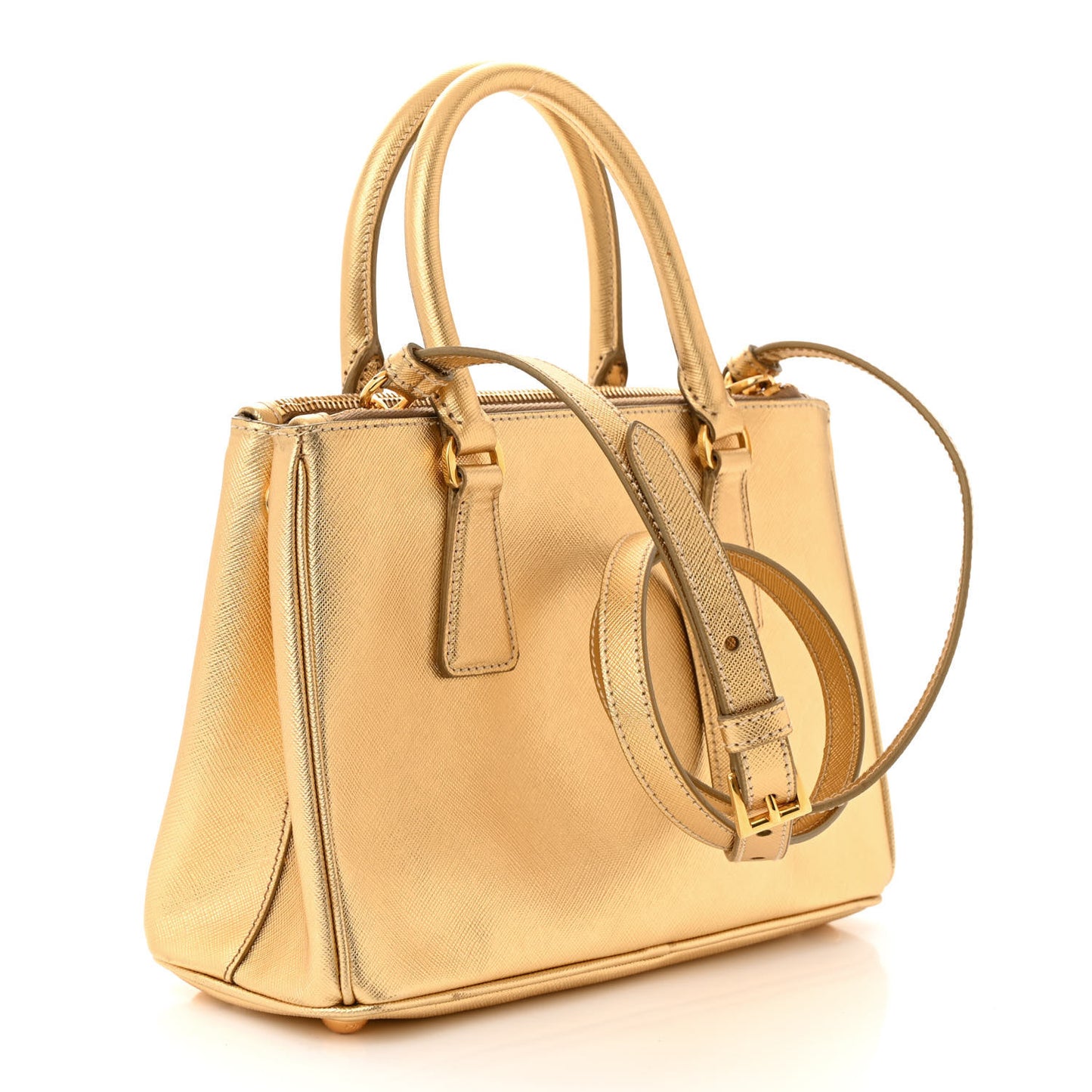Metallic Saffiano Lux Mini Galleria Double Zip Tote Platino