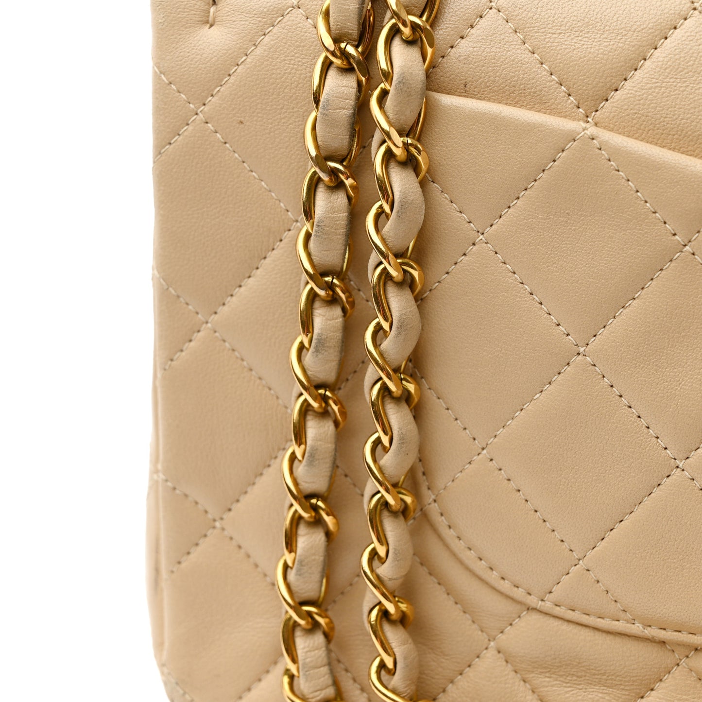 Lambskin Quilted Medium Double Flap Beige