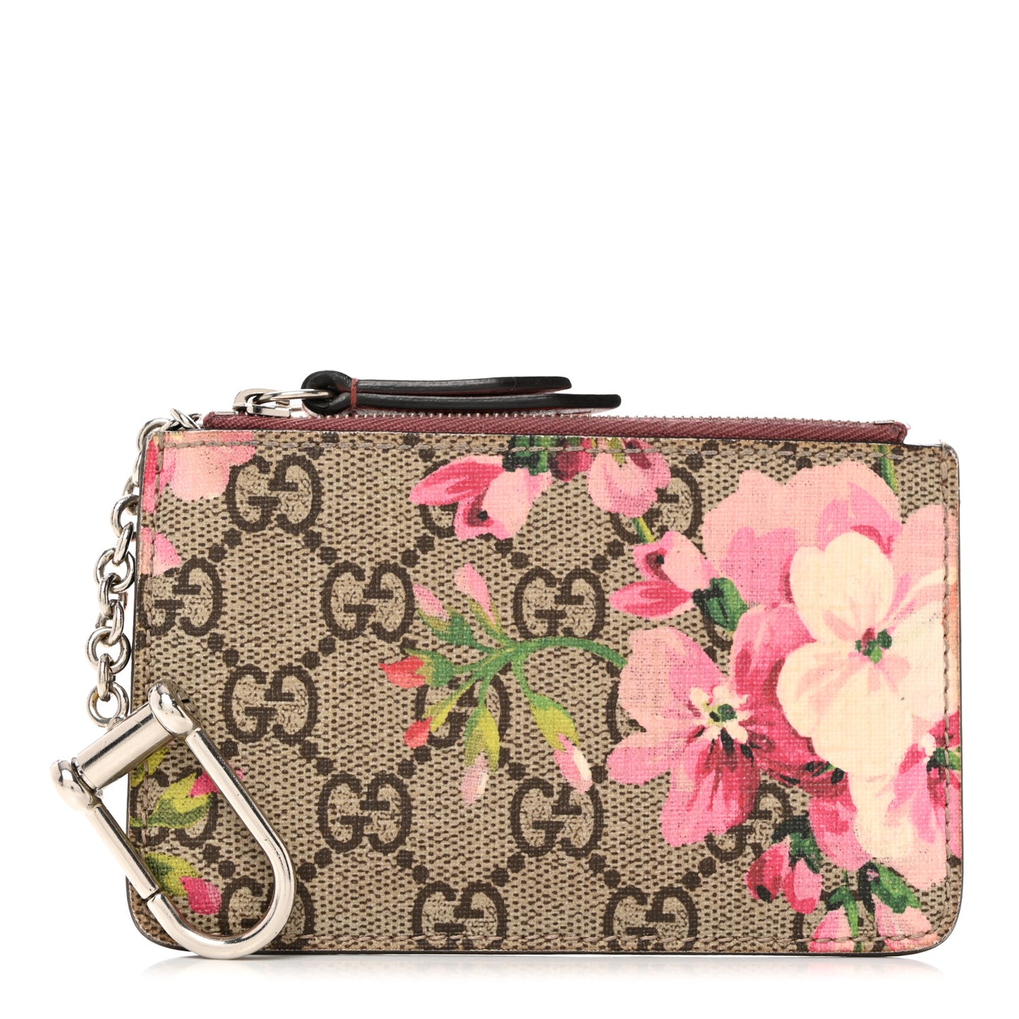 GG Supreme Monogram Blooms Key Ring Coin Case Beige Multicolor Dry Rose