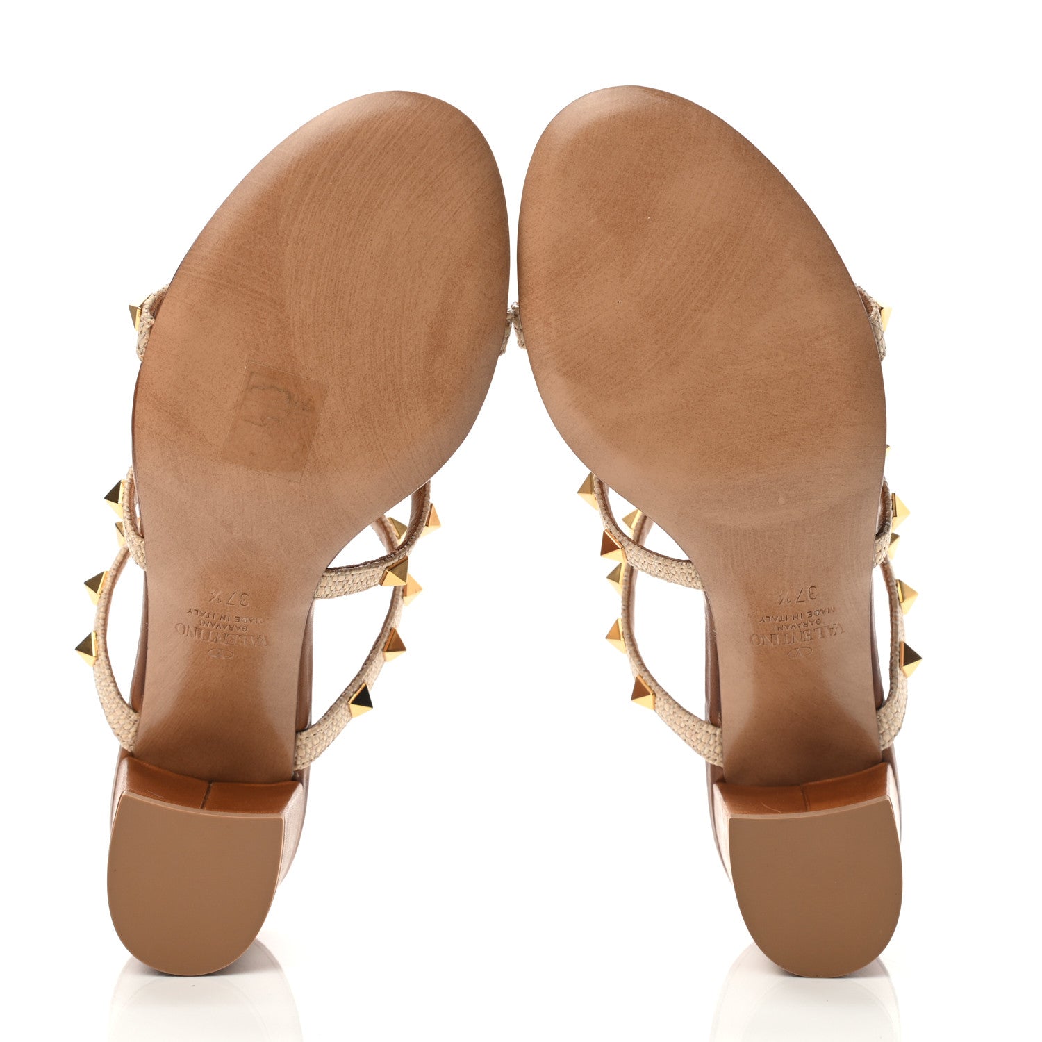 Valentino Garavani Raffia Calfskin Rockstud 60mm Caged Slide Sandals 37.5 Naturale 5 of 11