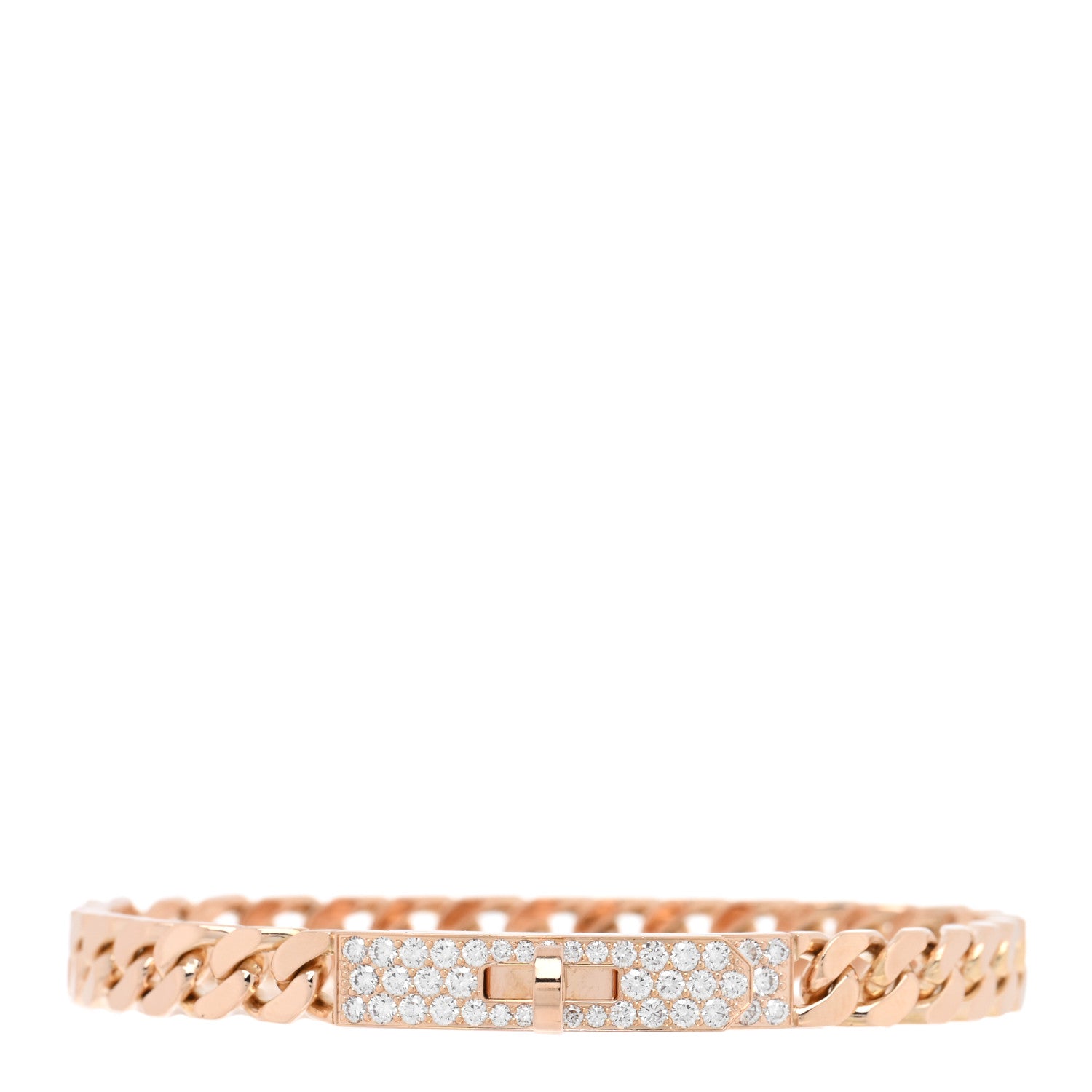 Hermes 18K Rose Gold Diamond PM Kelly Gourmette Bracelet LG 1 of 4