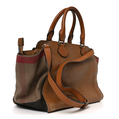 Burberry Mega Check Grained Calfskin Medium Harcourt Satchel Saddle Brown 4 of 19