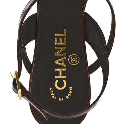 Chanel Patent Tortoise Ankle Strap Sandals 38 Marron Bronze 7 of 9